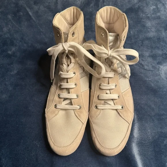 Hogan Women’s High-Top Sneakers 41 Beige-Grey Suede Silver Logo - Picture 2 of 13